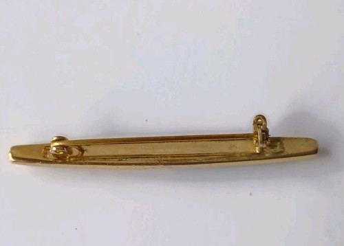 VINTAGE BAR BROOCH GOLD TONE BLACK/IVORY ENAMEL W/CLEAR RHINESTONES 2 1/16" (L) - Picture 8 of 13
