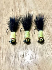 Three hand tied 1/16  crappie jigs,