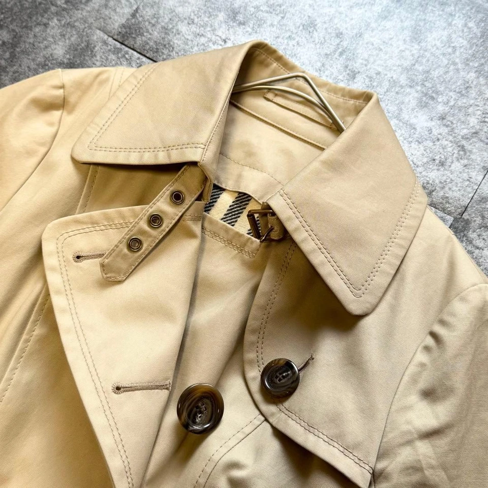 Burberry Blue Label Women's Trench Coat Nova Check Linen Belt Gold Logo Size 38 - Image 2 of 4