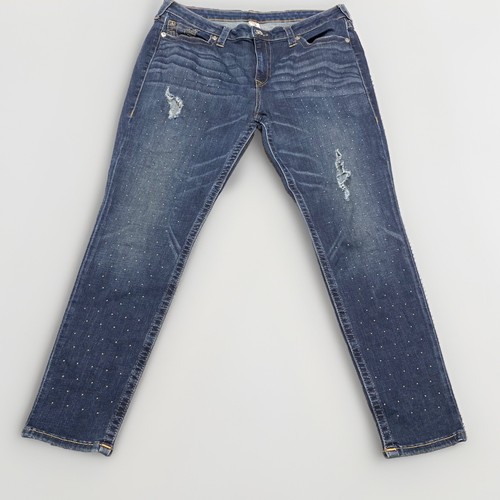 True Religion Jeans Damen Größe 36 Blau Denim Curvy Skinny Distressed Nieten