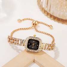 Damen auffällige Quarzuhr in trendiger quadratischer Form mit weichem Armband