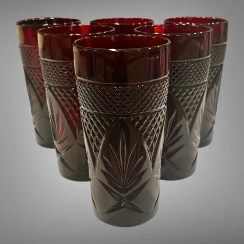 Luminarc Cristal D'Arques Durand Ruby Red Set of 6 Tumbler Glass France 6.25"