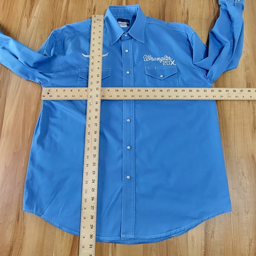 Camicia western Wrangler 20X blu uomo taglia L ricamata perle a scatto cowboy L/S - Foto 7 di 9