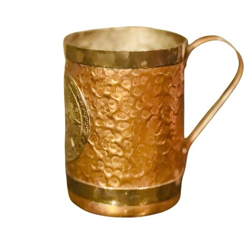 Vintage Hammered Copper and Brass Mug with Mayan Calendar  - Picture 2 of 7