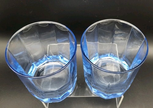 Anchor Hocking REFLECTIONS Light Blue 10oz. Rocks Lowball Glasses 10 Panel Set 2 - Picture 2 of 6