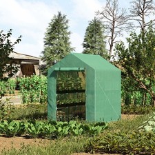 7' x 5' x 6' Outdoor Walk-In Greenhouse, PE Cover, Shelves, Door, Green