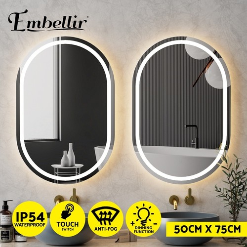 Embellir 2 LED Wall Mirror With Light 50X75CM Bathroom Oval Mirrors Vanity - Picture 1 of 8