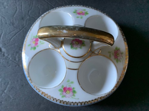 Antique China Egg Warmer/Server - Hand Painted in Nippon (Japan) Pink Floral - Picture 2 of 10