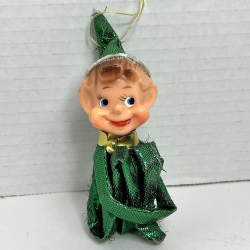 Vintage 1960s Green Sparkle Pixie Knee Hugger Elf Japan Christmas Metallic MCM
