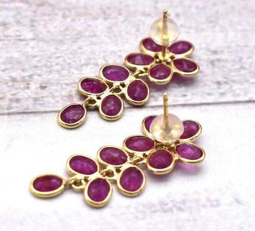 Ruby Gemstone Earring Moissanite Earring FlowerDesign Earring 925 Silver Earring - Picture 6 of 6