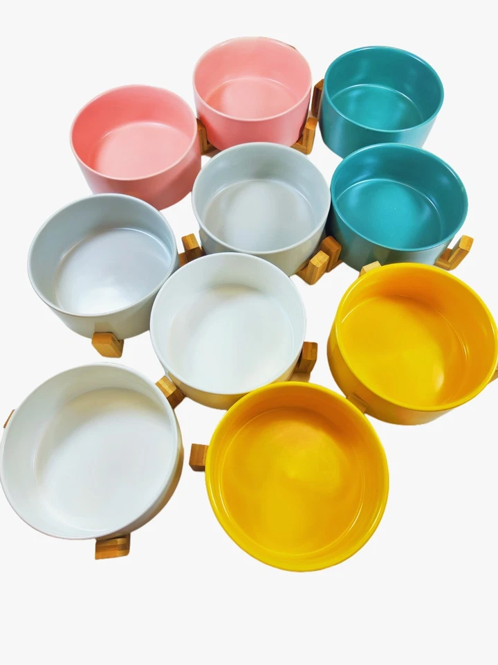 Hundenapf Katzenapf Keramik mit Holzständer Futternapf für mittlere große Hunde - Bild 4 von 4