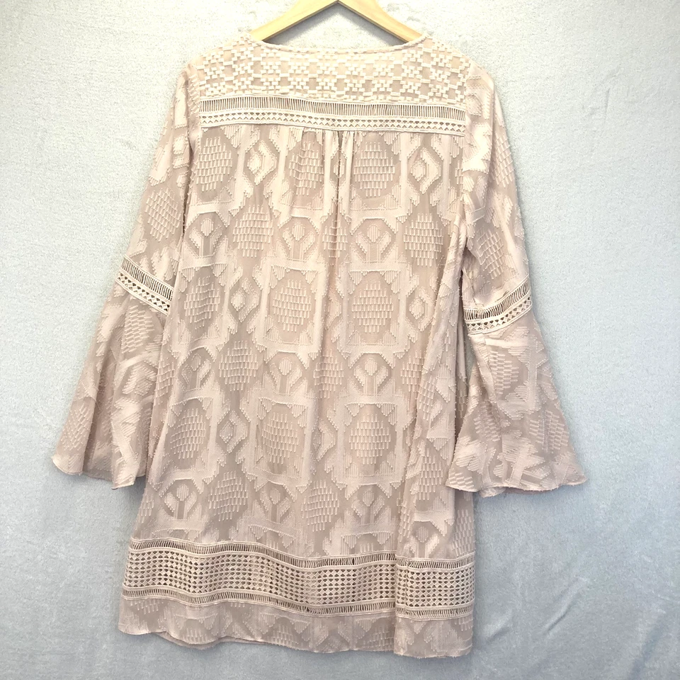 Vestido recto Anthropologie Floreat para mujer 8 boho manga campana transparente rosa femenino Foto 2 de 4