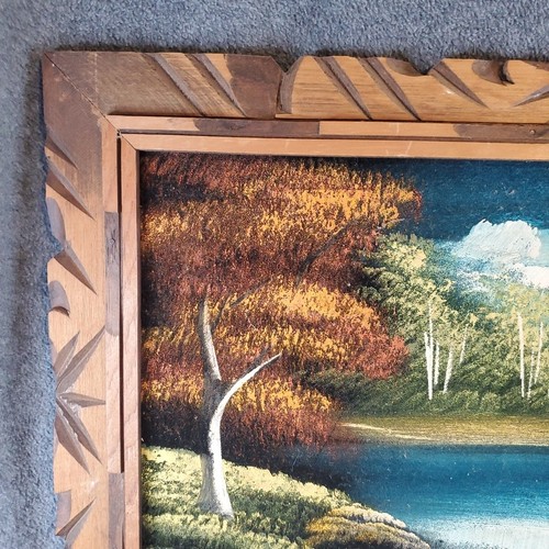 VTG black velvet oil painting waterfall forest Carved Wood Frame Made In Mexico - Picture 2 of 13