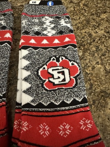South Dakota University NCAA Ugly Christmas Sweater Holiday Crew Socks Sz Large - Picture 3 of 14