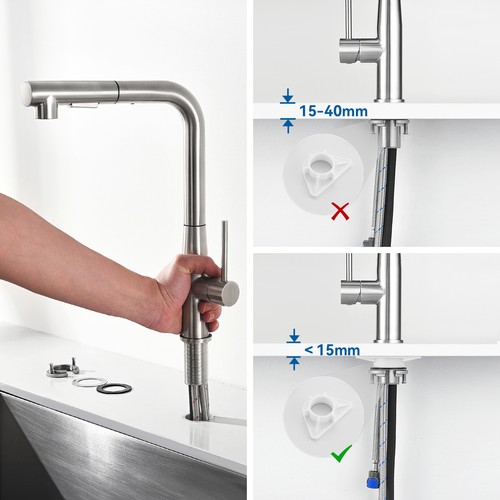Grifo de cocina con grifo de ducha grifo de fregadero 360° extensible con una mano - Imagen 9 de 12