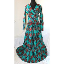 Handmade African multicolor Prairie Maxi dress M Tall Long sleeve Tribal Festive