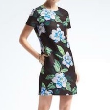 Banana Republic Women's Floral Black Mini Dress Size 6P Petite