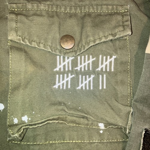 Reason Distressed Jacke grün Camo Patches Militär Kapuzenjacke XXL 2X Large - Bild 3 von 18