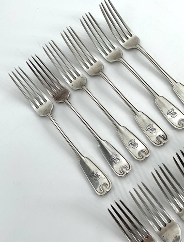 Set Of 12 Antique 1871 Tiffany & Co. Palm Sterling Silver Fork 7 1/8” Monogram - Picture 5 of 10