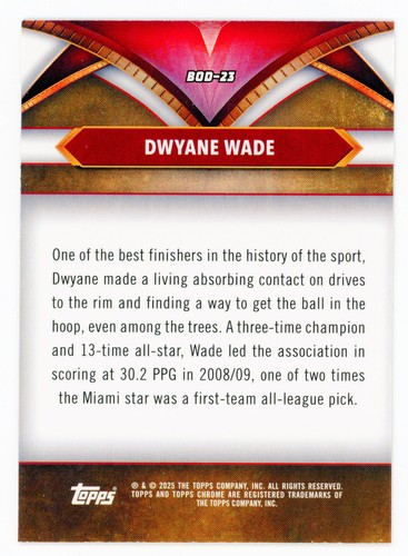 2025 Topps Chrome Dwyane Wade BOD-23 Ball of Duty Insert – Miami Heat - Picture 2 of 2