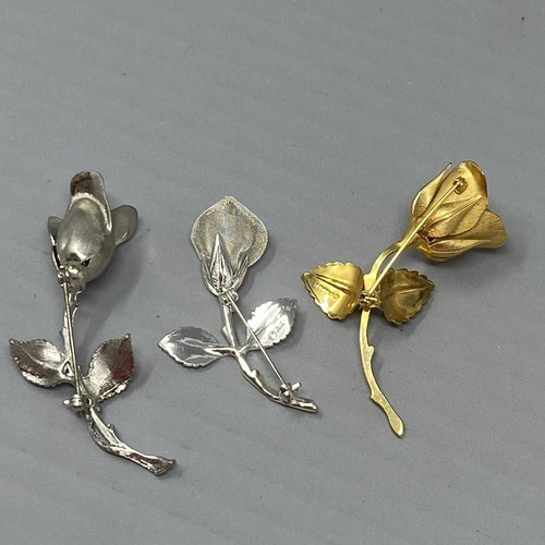 Flower Brooch Pin Lot Silver Gold Tone Anne Klein Textured Lot of 3 Rose Bud VTG - Picture 8 of 16