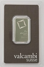 20 gram Platinum Bar - Valcambi Suisse - 999.5 Fine Assay 2373.12 per troy oz