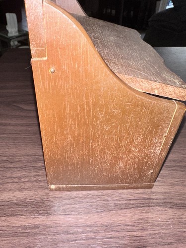 Caja de sal colgante de madera vintage caja de recetas tapa inclinada águila granja - Imagen 5 de 9