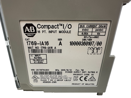 Allen-Bradley 1769-IA16 CompactLogix Input Module - Picture 3 of 4