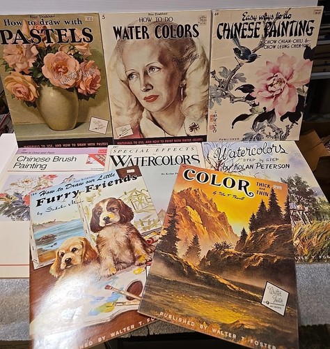 Lotto 8 libri d'arte vintage Walter T Foster come dipingere e disegnare diversi
