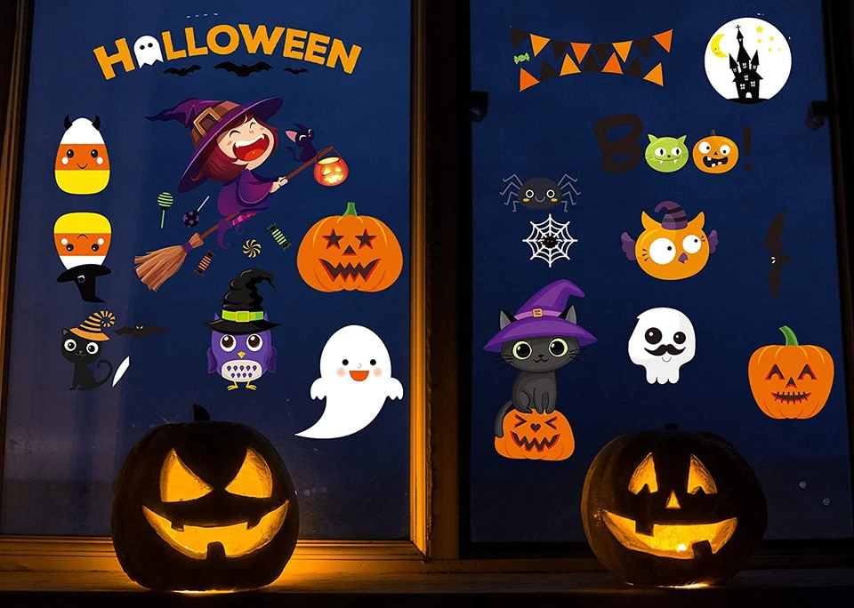 Adhesivos para ventanas de Halloween - Decoraciones para ventanas de Halloween calcomanías decoración corte Foto 3 de 4