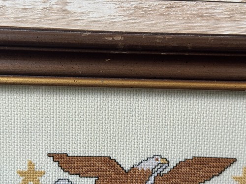 Vintage USA Patriotic Eagle Americana Finished Cross Stitch Framed 13”x 12.25” - Picture 3 of 6