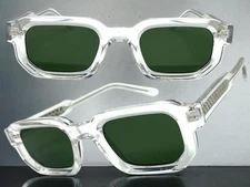 Men Classy Vintage Retro Hardcore Biker SUNGLASSES Square Clear Frame Green Lens
