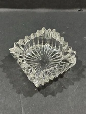 Vintage Pressed Glass Ashtray – Starburst Square 3.75” – Chipped Corner – Read