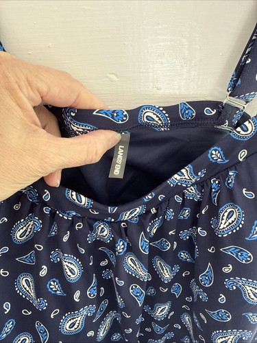 Lands End Size 14 DD Soft Cup Tankini Top Navy Blue Paisley Adjustable Straps - Picture 8 of 12