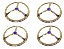 5-3/4" Headlights Headlamp Bulbs Chrome Trim Covers Lucas Tri Bar W/ Blue Dot