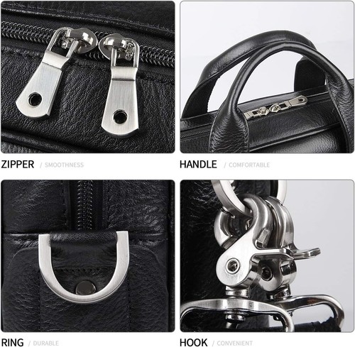 Robuste Leder-Kuriertasche - 15,6 Zoll Laptop-Aktentasche mit verstellbarem Riemen - Bild 7 von 9