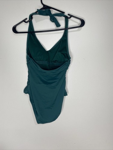Ann Taylor Women's Green One Piece Swimwear Swim suit Sz 8 Lattic Sides Halter - Picture 4 of 8