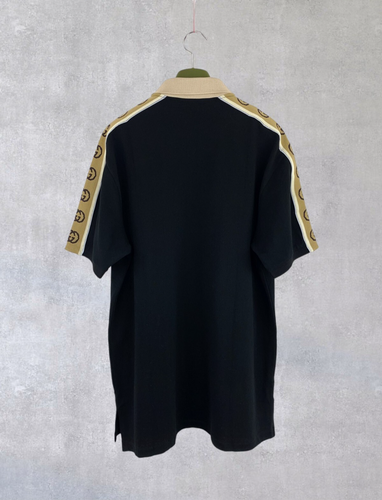 New Gucci GG Stripe Logo Jacquard Cotton Reflective Black Polo Shirt Size M - Picture 10 of 16