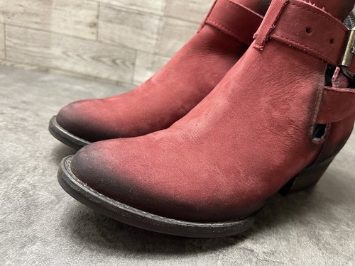 Very Volatile Boots Women 7.5M Shoes Red Leather Slip On Buckle Ankle Straps - Picture 8 of 17