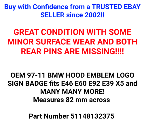 ✅ OE 97-11 BMW HOOD EMBLEM LOGO BADGE fits E46 E60 E92 E39 X5 51148132375 READ! - Picture 2 of 8