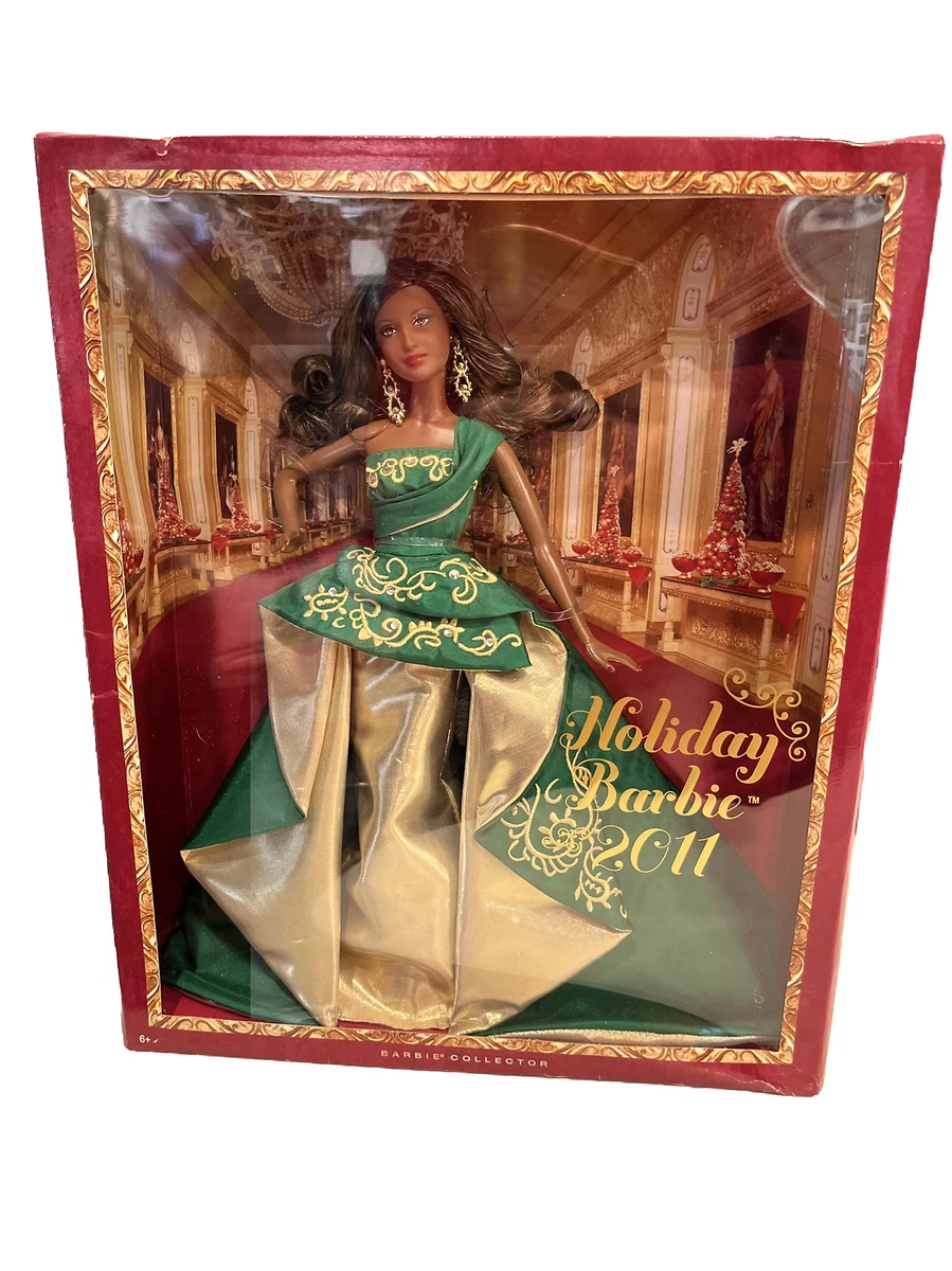 red cocktail holiday dress 2024 Holiday Barbie Doll (Black with Brown Hair, Plaid Dress)