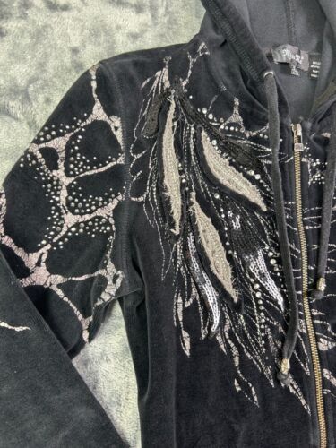 Miss Me Women's Small Black Embellished Hoodie Zip Up Rhinestone Wings Bling Y2K - Picture 4 of 10