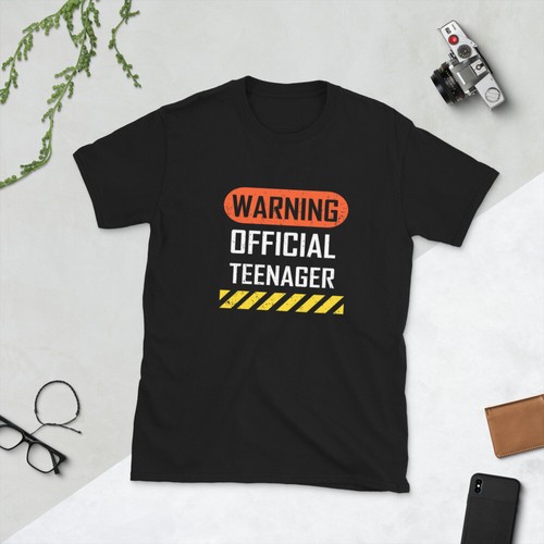 Warning Official Teenager - 13th Birthday Gift, Short-Sleeve Unisex T-Shirt - Picture 1 of 14