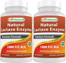 2 Pack Fast Acting Lactase Enzyme Tablet, 3000 Fcc Alu, 180 Count