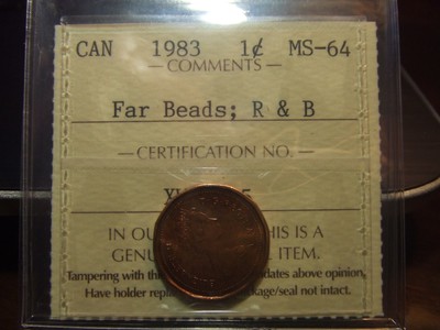 FAR BEADS VARIETY **MS64 or better** 1983 Canada RED BU One Cent Coin