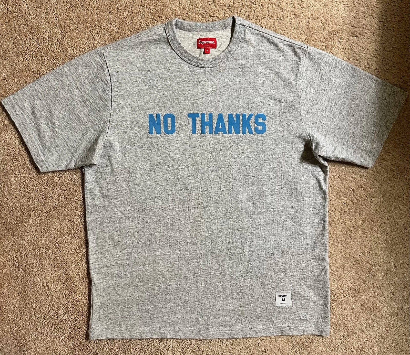 T shirt homme Supreme No Thanks manches courtes poids lourd taille Medium gris