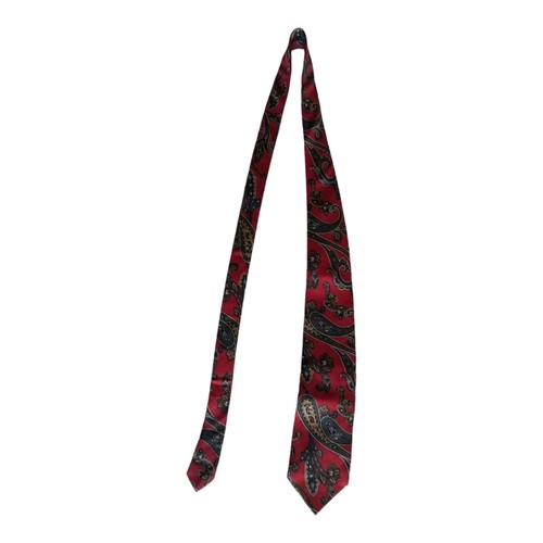 Vtg NWT Land's End 100% Silk Tie 3.5x58" Red Paisley Handsewn in USA Navy Gold - Picture 6 of 14