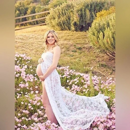 Women's Maternity Off Shoulder Split Front Lace Dress Sleeveless Maxi Dress - Bild 1 von 7