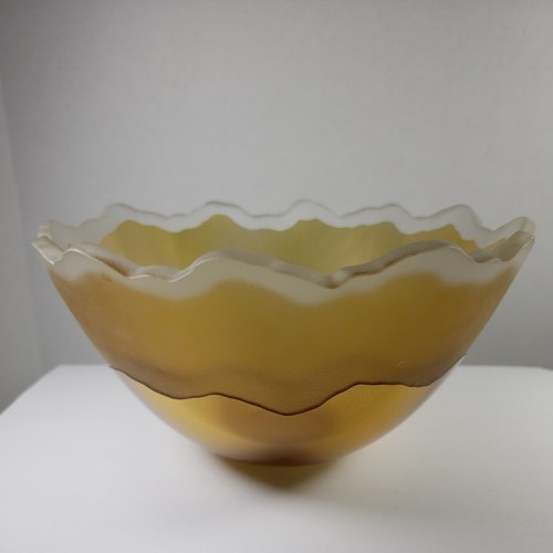 Stephen Schlanser Scapes Gold Round Bowl Signed Studio Art Glass 2004 - Picture 2 of 12