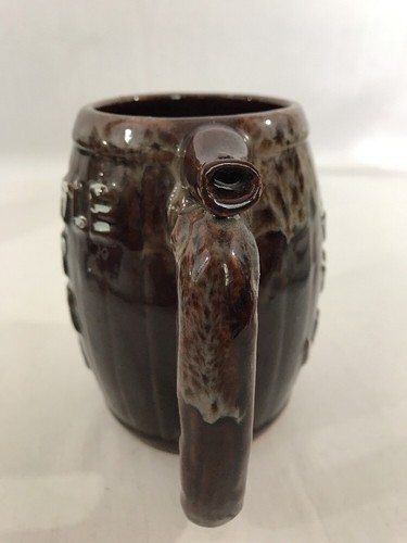 VINTAGE Norcrest Brown Drip Glaze WHISTLE FOR YOUR BEER Barrel Shaped Mug Stein - Bild 2 von 10